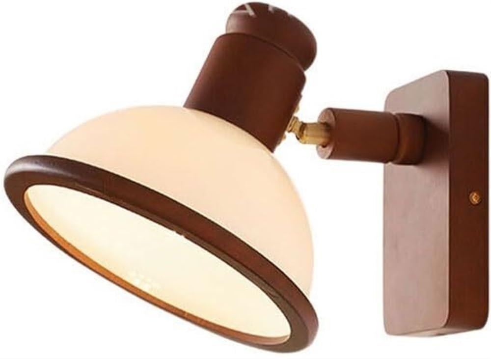 Aplique de pared orientable de madera y vidrio lechoso para dormitorio