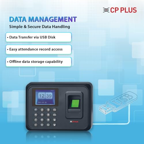 Image of CP PLUS Fingerprint Time and Attendance Machine | Biometric System with Password Access | Fast Recognition <1s | USB Report Export | 1000 Fingerprint Users | CP-VTA-T2324-U