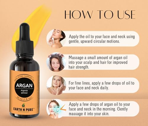 Image of Earth N Pure Argan Oil for Hair Styling, Hair Growth, Hairfall Control - Natural and Therapeutic Grade 200 ml