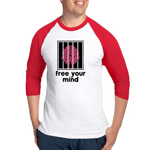 CafePress Free Your Mind Baseball Jersey Men's Cotton Baseball Jersey, 3/4 Raglan Sleeve Shirt Red/White