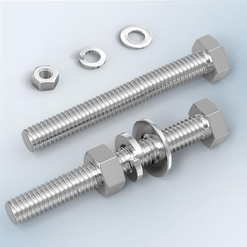 Image of 20PCS 5 /16-18 inch x 3 inch 304 Stainless Steel External Hex Bolt, Fully Threaded Bolt with Nut Flat & Lock Washers and Spanner