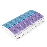 EZY DOSE Weekly (7-Day) AM/PM Pill Organizer, Vitamin and Medicine Box, Large Pop-out Compartments, 2 Times a Day, Blue and Purple Lids