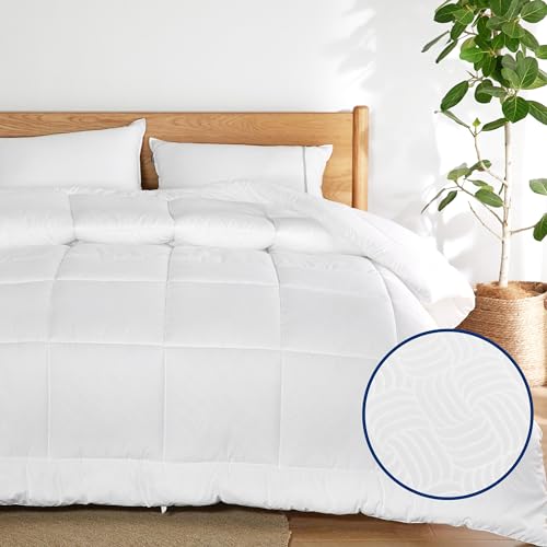 Image of Bedsure Comforter Duvet Insert - Quilted Comforters Twin XL Size, All Season Duvet, Down Alternative Bedding Comforter with Tabs(Basket Wave White,Twin XL 92 inchx68 inch)
