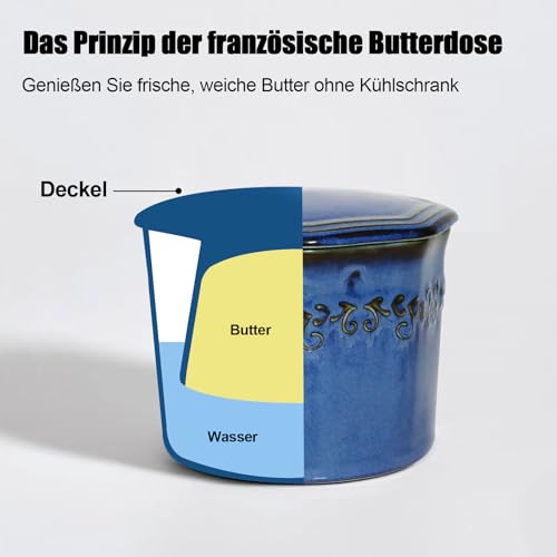 Französische Butterdose Hncy, 280g Wassergekühlt aus Keramik