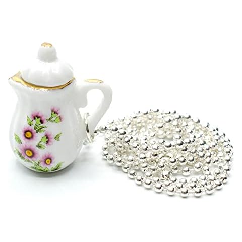 Collar Miniblings Plata Cafetera Tetera Porcelana Cover
