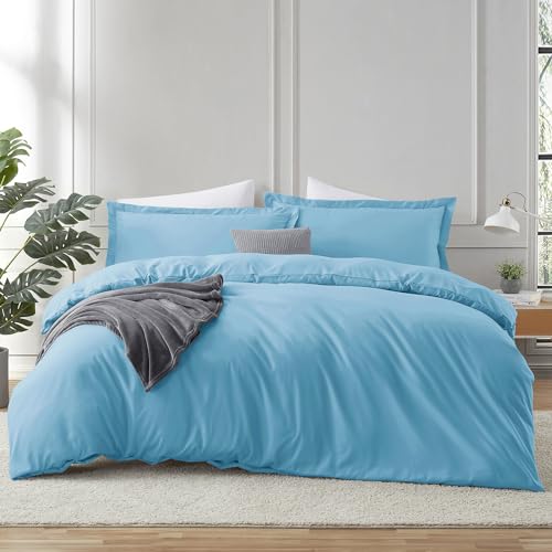 Image of Hearth & Harbor Bright Blue Duvet Cover Twin Size, 2 Piece Bedding Set | Soft Double Brushed Bedding Set, Button Closure, 1 Duvet Cover 68x90 Inches, 1 Pillow Sham