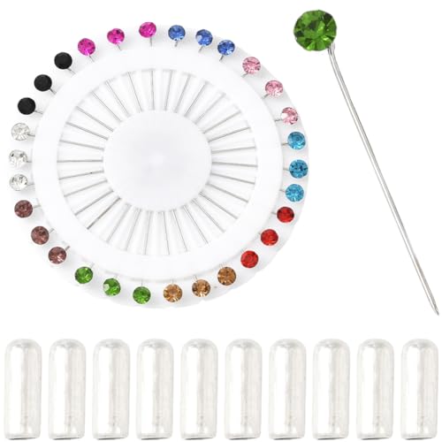 SUNNYCLUE 30 épingle Droite Colorée avec Strass Couleur Aléatoire Métal Fer Cristal pour Foulard Hijab Musulman Vêtements Broche avec 10 Capuchons de Sécurité pour Bijoux Châles Décoration de Mariage