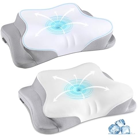 Mokaloo Cervical Neck Pillow - Cooling Neck Pillows for Pain Relief, Ergonomic Pillow for Sleeping, Orthopedic Contour Memory Foam Pillows for Side, Back & Stomach Sleepers with Pillowcase Cover