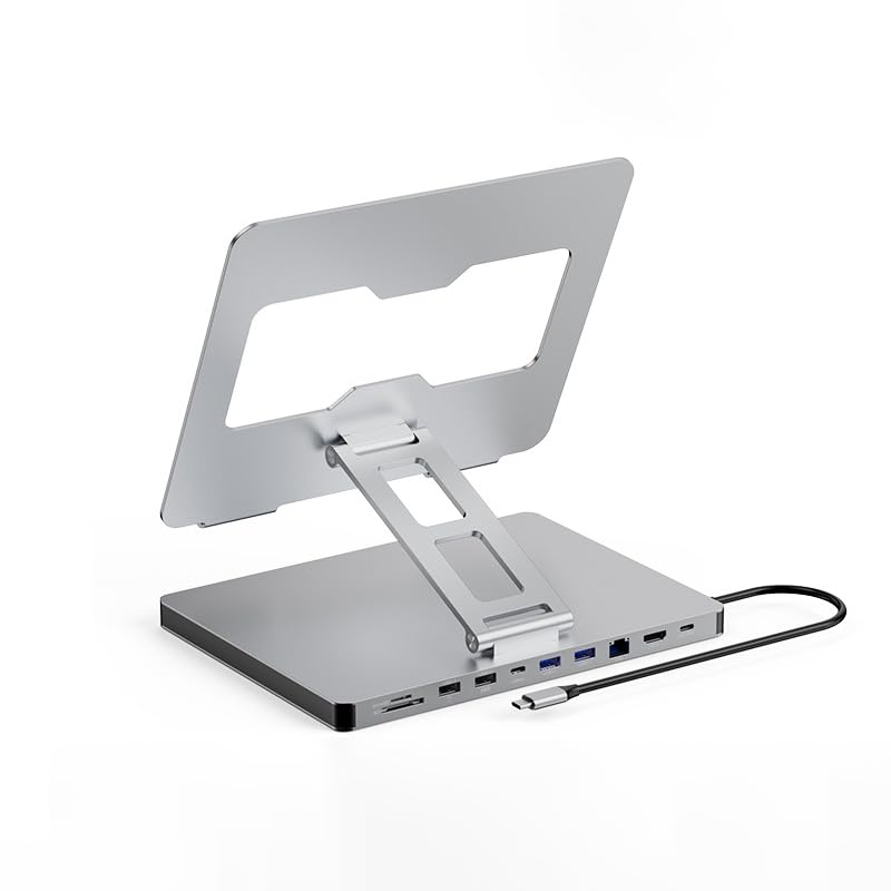 Support Hub USB C, adaptateur 10 en 1 pour MacBook Pro Station d'accueil pliable avec HDMI 4K 60 Hz, RJ45 Gigabit Ethernet, lecteur de carte SD/TF, 2 USB 3.0, 2 USB 2.0,...