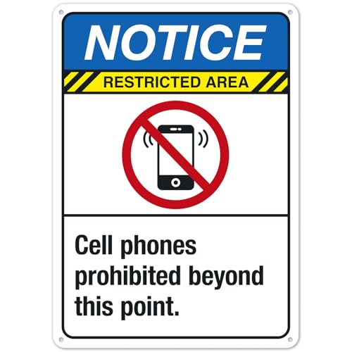 Cell Phones Prohibited Beyond This Point ANSI Notice Informational Metal Sign 12x8 Inch for Restricted Industrial Lab Zone