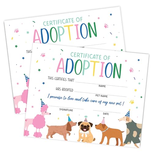 Certificat d'adoption pour animaux de compagnie kit fournitures fête Lets Pawty