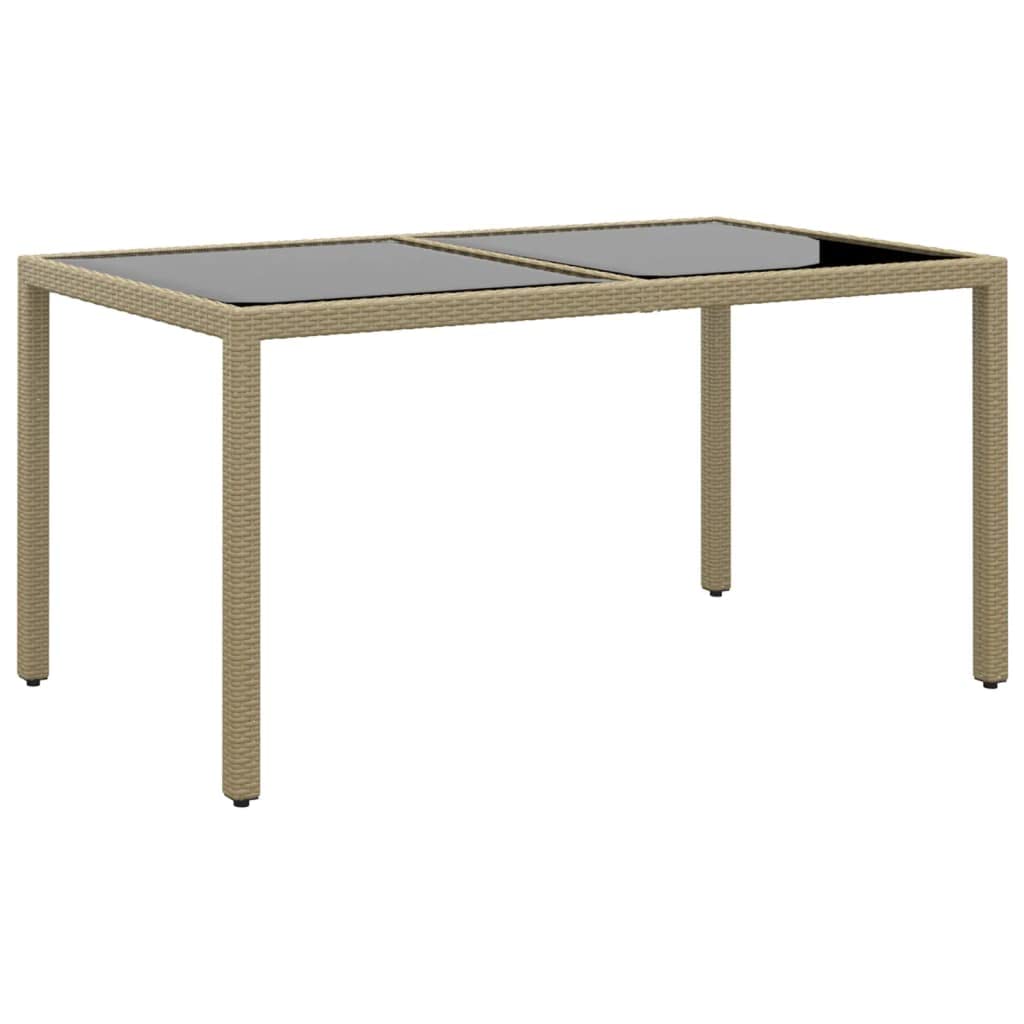 Mesa de jardín de 150 x 90 x 75 cm de polirratán y cristal templado con estructura de acero pulverizado, color beige, moderna mesa de exterior para terraza y jardín
