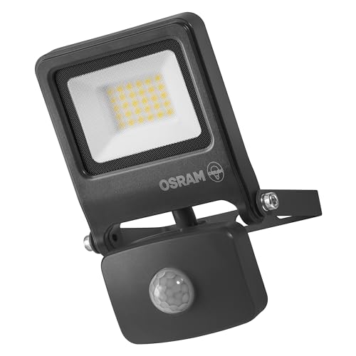 Osram ENDURA FLOOD PC 20W LED-Fluter mit Sensor, 3000K warmweiß, 1800 Lumen, IP44 Flutlicht Bewegungserkennung, einstellbar 5s-10min, Grau