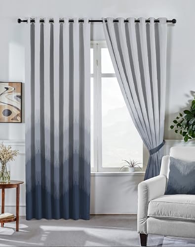 Image of Casableu Kivo Digital Print 85% Blackout Curtains for Long Door /Window, Thermal Insulated, Tie Back, Wider Width 50 in, Eyelet Curtains for Living Room /Bedroom(Dark Blue 9 ft Set of 2)