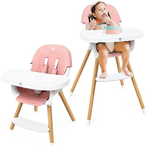 3 in 1 Baby High Chair,Adjustable Convertible Wooden High Chair with Fastened Structure,Baby Chair with Removable Easy Clean 2 Big Trays,Ideal for Baby Girl or Boy,CPC & ASTM Certifications (Blue)