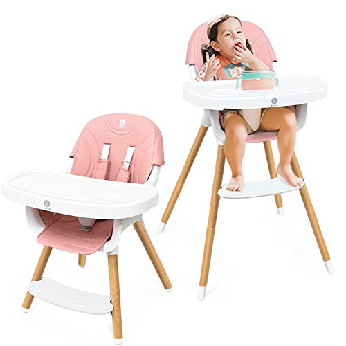 3 In 1 Baby High Chair,Adjustable Convertible Wooden High Chair With Fastened Structure,Baby Chair With Removable Easy Clean 2 Big Trays,Ideal For Baby Girl Or Boy,Cpc & Astm Certifications (Blue) #TOP23