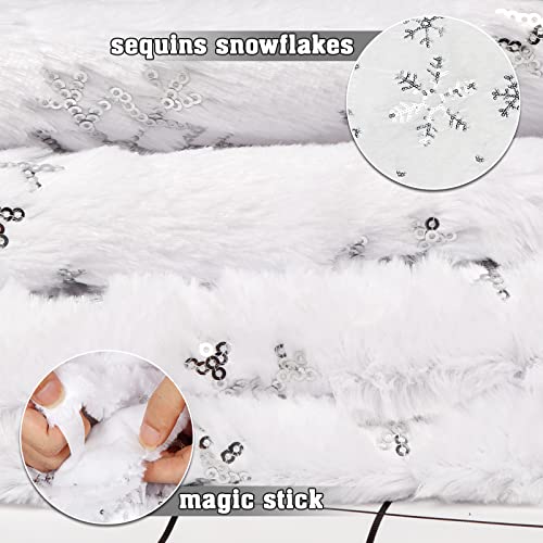 Aerwo Christmas Tree Skirt 48 Inch - Large White Tree Skirt Faux Fur Xmas Tree Skirts With Silver Sequin Snowflakes, Christmas Tree Decorations Ornaments For Party Holiday Home Decor Indoor Outdoor #TOP2