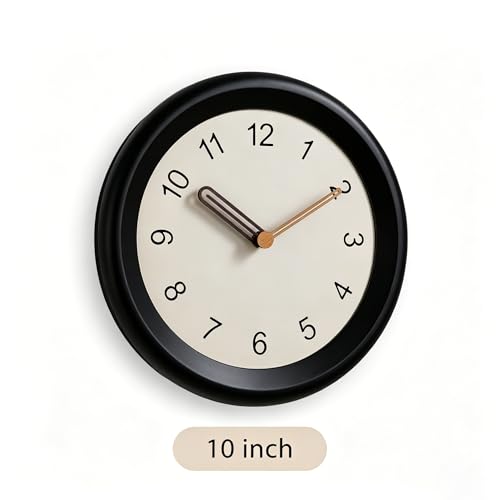 Image of Mosewa 10 Inch Black Wall Clock Silent Non-Ticking Quartz Battery Operated Analog Clock with Wood Hands, Easy to Read Minimalist Round Clock for Kitchen Living Room Bedroom Office