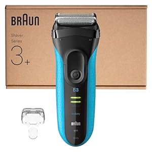 Braun Series 3+ Rasierer Herren Elektrisch, Elektrorasierer mit 3 flexiblen Klingen, Rasierapparat mit MicroComb Mitteltrimmer, Präzisionstrimmer, Nass- & Trockenrasierer für Männer, 3040si, Blau