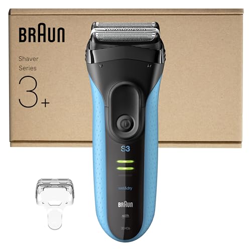 Braun Series 3+ Rasierer Herren Elektrisch, Elektrorasierer, 3 Flexible Klingen, Rasierapparat, Effizienter MicroComb Mitteltrimmer, Präzisionstrimmer, Nass- & Trockenrasierer für Männer, 3040si, Blau
