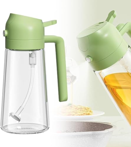 Oil Sprayer for Cooking 20oz/600ml, Olive Oil Dispenser Bottle for Kitchen & Air Fryer, Dual Function Spray & Pour Bottle, Food Grade Olive Oil Mister for Salad, Frying, BBQ & Baking (Green)