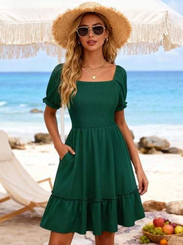 Image of Berydress Womens Summer Smocked Sun Dress Pockets 2026 Square Neck Dresses