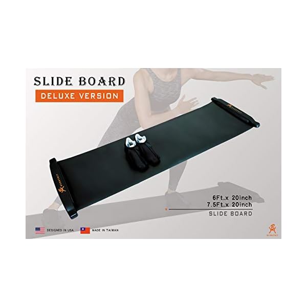 BuddyHit Slide Board - Home Gym Equipment for Workout and Balance Cardio Exercise- Fitness Deluxe Edition with Lycra Gloves and Shoe covers - 7.5 Feet Made in Taiwan