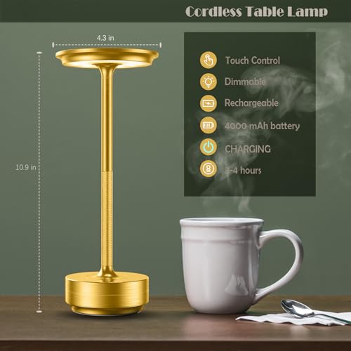 Fdidc T-106 GOLD Led Rechargeable Cordless Table Lamp, Battery Operated Stepless Dimming Modern Portable Outdoor Table Light thumb #3