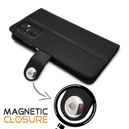Image of Pikkme Flip Cover Leather Finish | Inside TPU with Card Pockets | Wallet Stand and Shock Proof | Complete Protection Button Flip Case for Samsung Galaxy M35 5G (Black)