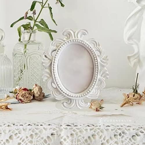 2 Pcs Mini Photo Frames Photo Picture Display Frames Baroque Oval Frames for Home Office Bedroom Living Room (White Black, 5*7cm picture frames)