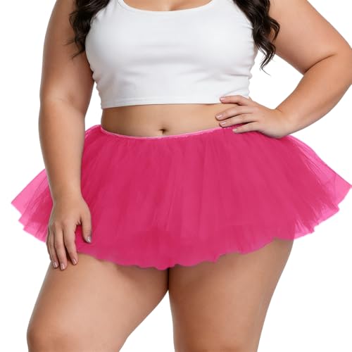 Tutu for Women Adults 5 Layered Tulle Skirt Halloween Tutu Skirts for Women 80S Adult Short Fluffy Tutus Skirt Running Hot Pink