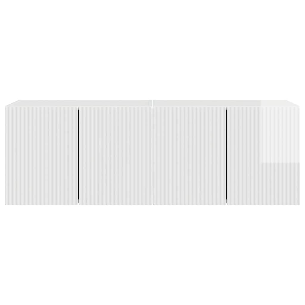 TV-Wandschrank 2er-Set Hochglanz Weiß, 59,5x31x40 cm, Holzwerkstoff, schwebend, für Wohnzimmer, modernes Design, Media Center
