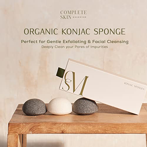 CSM Organic Konjac Sponges 3-Pack para una exfoliación suave - Esponjas faciales con carbón de bambú activado premium para limpiar los poros, eliminar impurezas, exfoliación - 2 carbón negro, 1 blanco - imagen 7