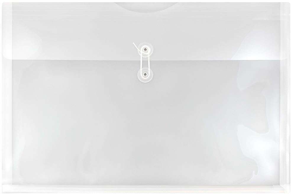 JAM PAPER Plastic Envelopes with Button & String Tie Closure - Large Booklet - 12 x 18 - Clear - 3/Pack