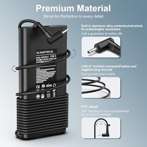 Image of WeFly 230W Laptop Adapter Charger for HP Omen 15 16 17 M41303-001 M85389-003 M35733-001 TPN-LA10 TPN-DA12 19.5V 11.8A Gaming Laptop Adapter 4.5x3.0 mm Blue tip (230W)