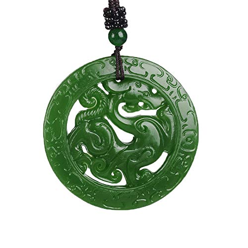 Double-Sided Engraving Pendants Green HETIAN Jades Pendant Necklace Hand-Carved Dragon Women Men's Fashion Jewelry
