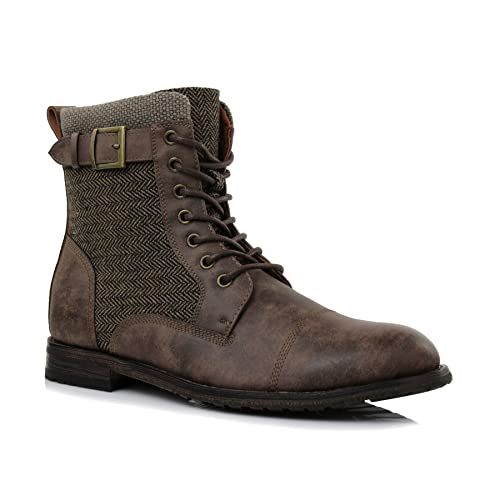 Image of Polar Fox Men's Military Style Combat Boot Collection | Men's Cap Toe Ankle Boots with Lace-Up & Side Zipper