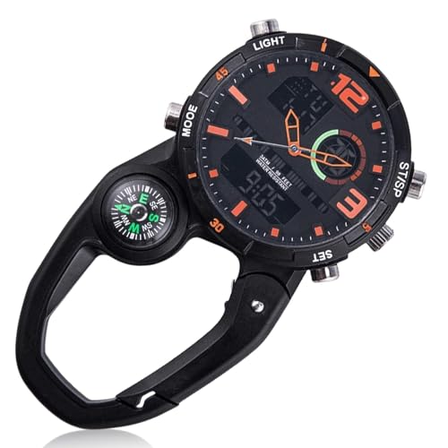 GOMETY Montre de poche, d'infirmière, avec mousqueton, clip, montre numérique à quartz analogique avec calendrier, semaine, réveil, boussole, montre...