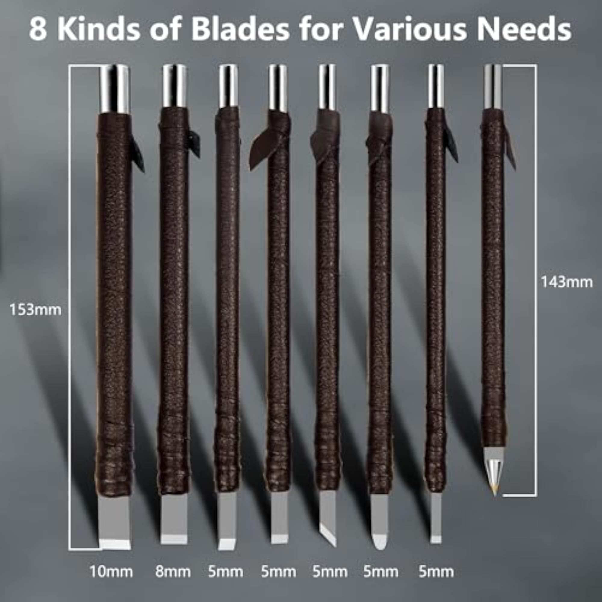 8 Pcs Tungsten Steel Chisel Set with Leather Sheath