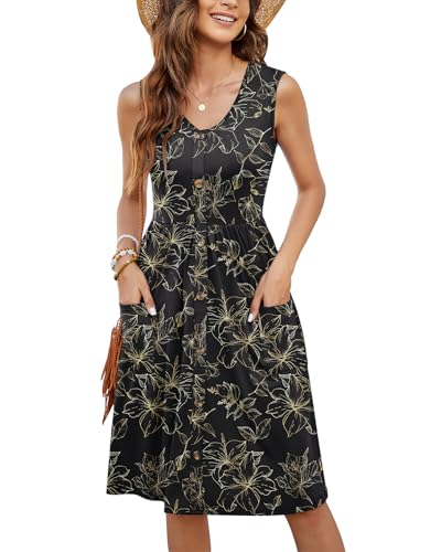 Image of MOLERANI Women Summer Dresses Sleeveless Casual Loose Swing Button Down Midi Dress with Pockets