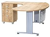 Furni24 Schreibtisch Chefschreibtisch Schreibtisch Winkeltisch PC Tisch Moderner Bürotisch Computertisch mit großer Arbeitsfläche Gela Eiche Dekor Links gewinkelt Ink.Beistellcontainer mit Schubladen