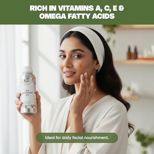 Image of VedaOils Sea Buckthorn Oil 100ml | Pure Sea Buckthorn Pulp Oil for Face & Skin Care | Rich in Antioxidants, Vitamins & Helps Reduce Acne