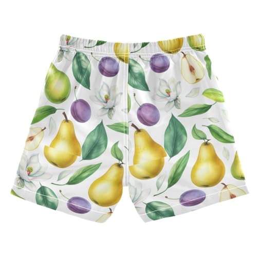 DOMIKING Pear Plum White Boys' Pull On Swim Trunks Quick Dry Boardshorts with Mesh Lining for Kids Boys M2