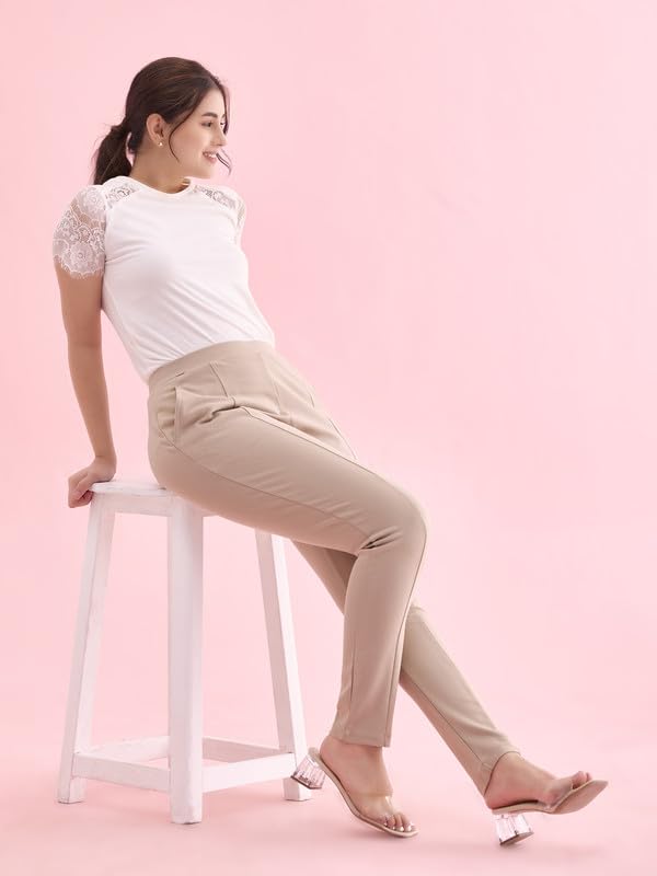 Image of GO COLORS Viscose Stretch Blend Ponte Pants Full Length for Women| Breathable, Mid Rise