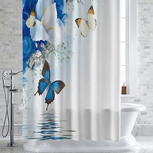 Miniatura 7 de Cortina de ducha  Cortina de ducha con diseño de flores de lirio, mariposa, superficie de agua, cortina de baño decorativa de tela de poliéster para
