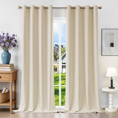 Runyéla Verdunklungsvorhänge mit Ösen Gardinen, Thermovorhang Hitzeschutz | 2er Set, H260xB140 Hellbeige Vorhang Blickdicht, UV-Schutz Sichtschutz Schalldämmung Blackout für Schlaf