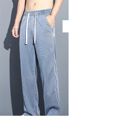 Dvbfufv Men's Spring Summer Soft Thin Straight Wide Leg Jeans Pants Drawstring Elastic Waist Loose Casual Pant2