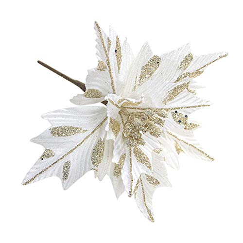 SUREH 6 flores artificiales de pascua, brillantes, de seda, adornos para el árbol de Navidad, para bodas, coronas, decoraciones, color blanco