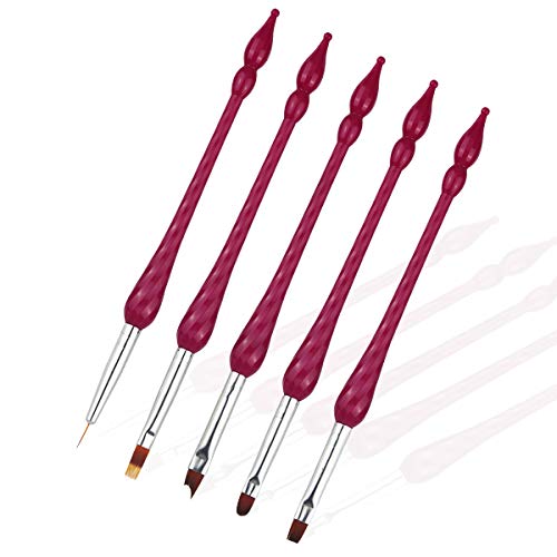 SILPECWEE 5Pcs Acrylic Nail Art Brush Set UV Gel Builder Nail Gradient Brush Painting Flower Pen Liner Design French Manicure Salon Tools