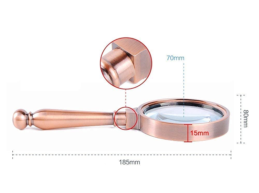 Lupa 8X ręczna szklana/brązowa metalowa rączka białe szkło do czytania 70mm szkło do czytania w podeszłym wieku